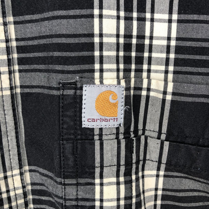 Carhartt RELAXED FIT Check Pattern Button-down Short Sleeve Work Shirt, Men's L size cotton black type Vintage Second Hand