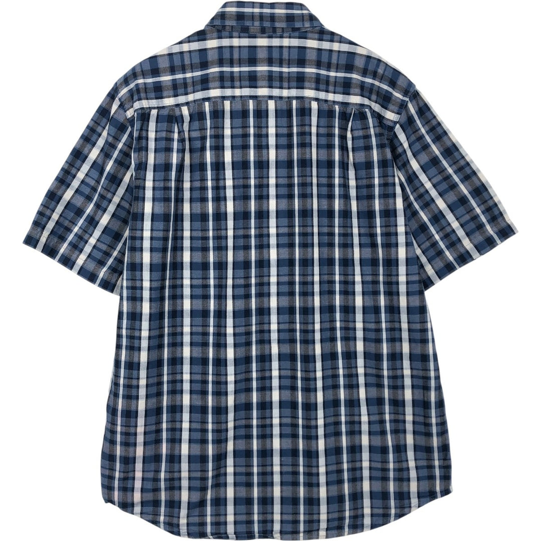 Carhartt Loose Fit Check Pattern Button-Down Short Sleeve Work Shirt, Men's Size Medium cotton navy blue type Vintage Second Hand