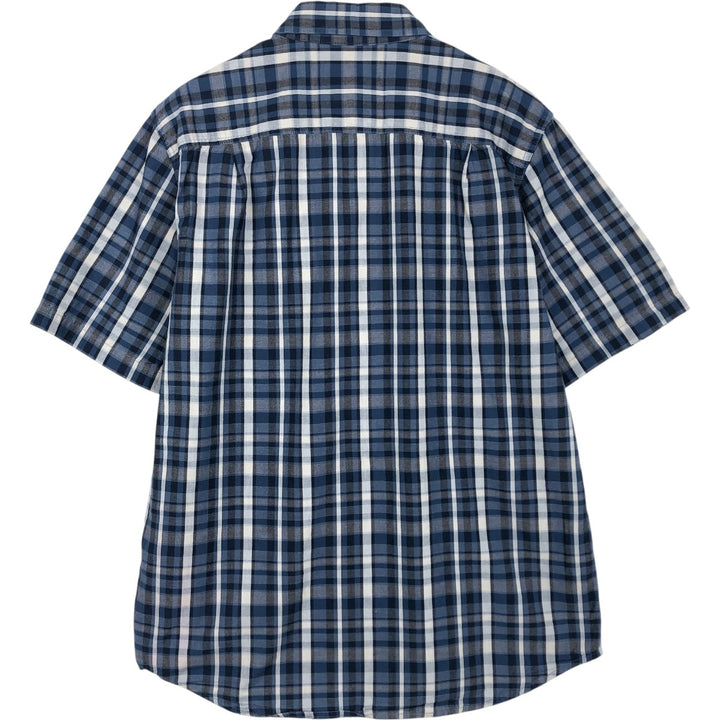 Carhartt Loose Fit Check Pattern Button-Down Short Sleeve Work Shirt, Men's Size Medium cotton navy blue type Vintage Second Hand