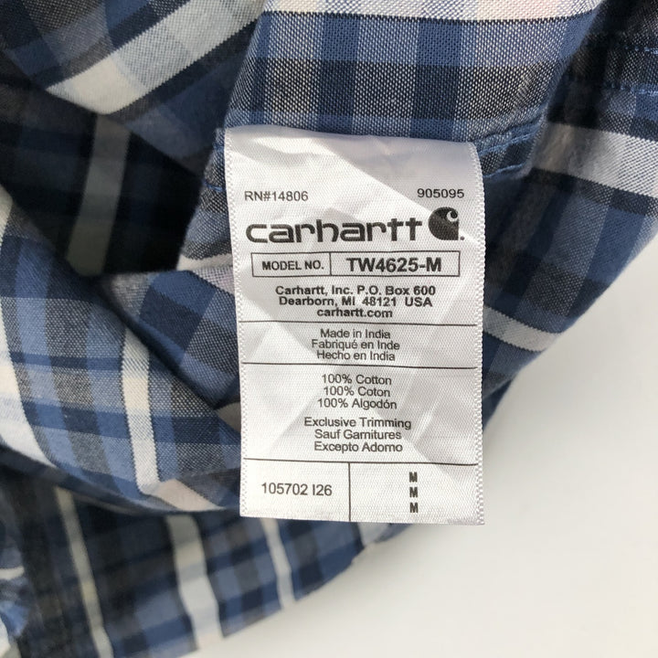Carhartt Loose Fit Check Pattern Button-Down Short Sleeve Work Shirt, Men's Size Medium cotton navy blue type Vintage Second Hand