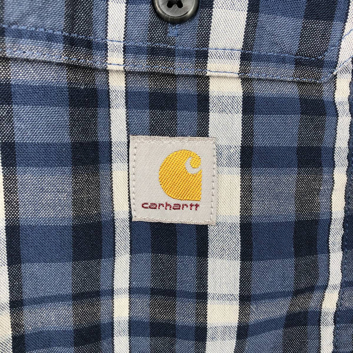 Carhartt Loose Fit Check Pattern Button-Down Short Sleeve Work Shirt, Men's Size Medium cotton navy blue type Vintage Second Hand