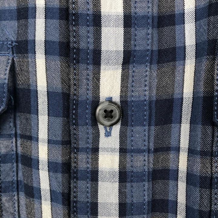 Carhartt Loose Fit Check Pattern Button-Down Short Sleeve Work Shirt, Men's Size Medium cotton navy blue type Vintage Second Hand