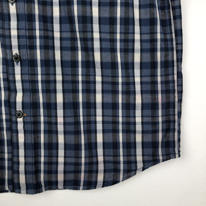 Carhartt Loose Fit Check Pattern Button-Down Short Sleeve Work Shirt, Men's Size Medium cotton navy blue type Vintage Second Hand