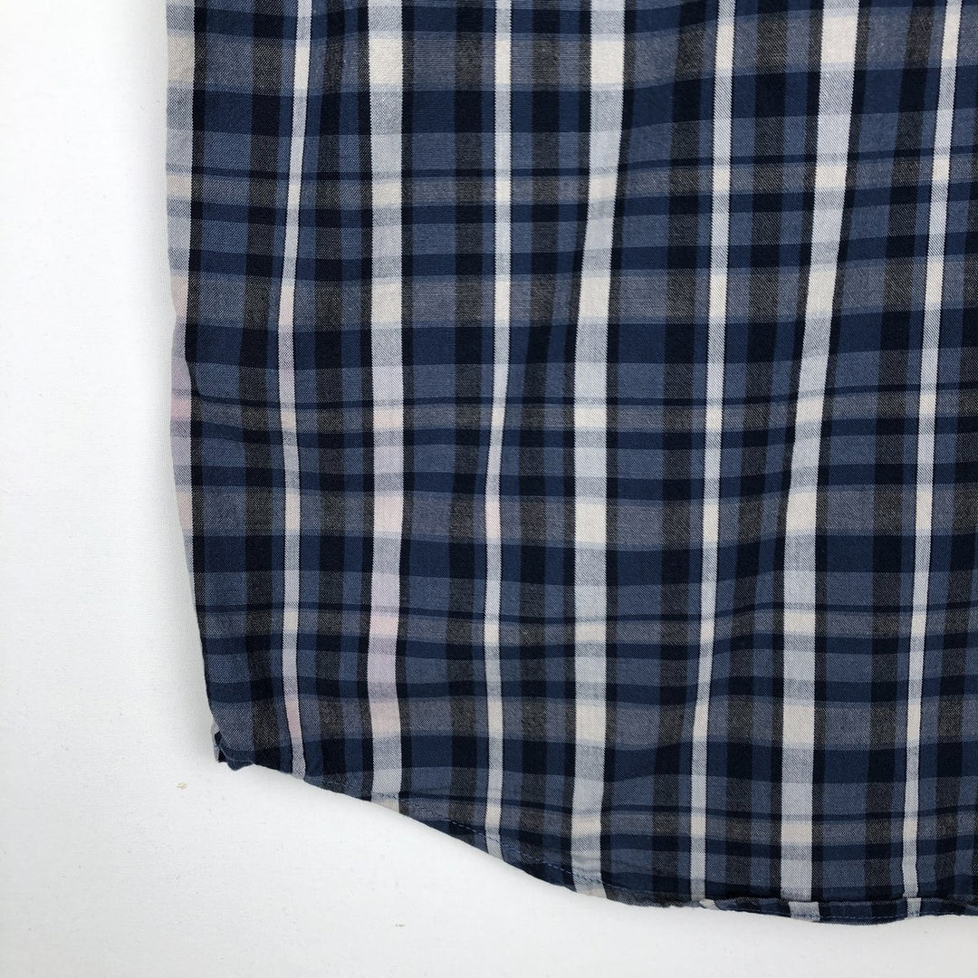 Carhartt Loose Fit Check Pattern Button-Down Short Sleeve Work Shirt, Men's Size Medium cotton navy blue type Vintage Second Hand