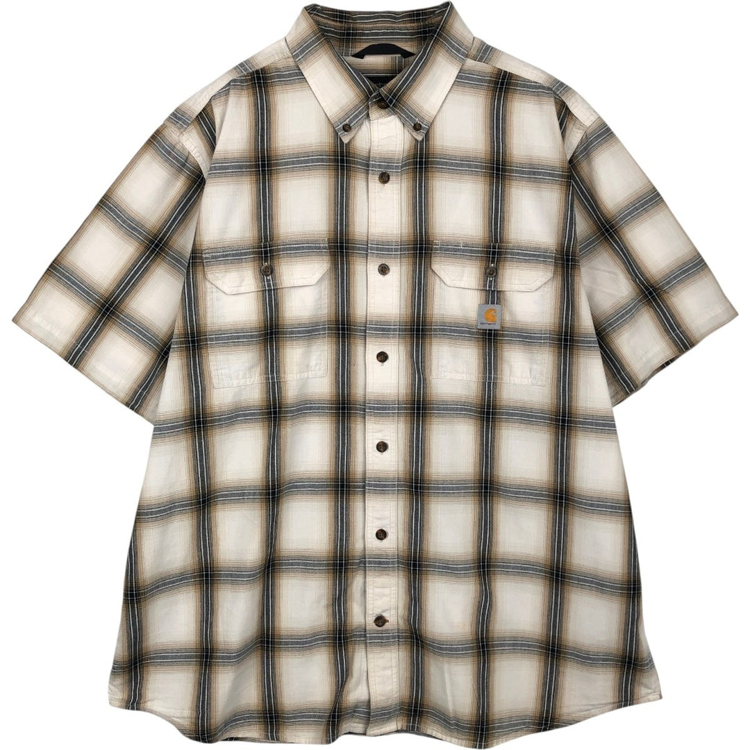 Carhartt Loose Fit Check Pattern Button-down Short Sleeve Work Shirt, Men's XL cotton ivory Vintage Second Hand