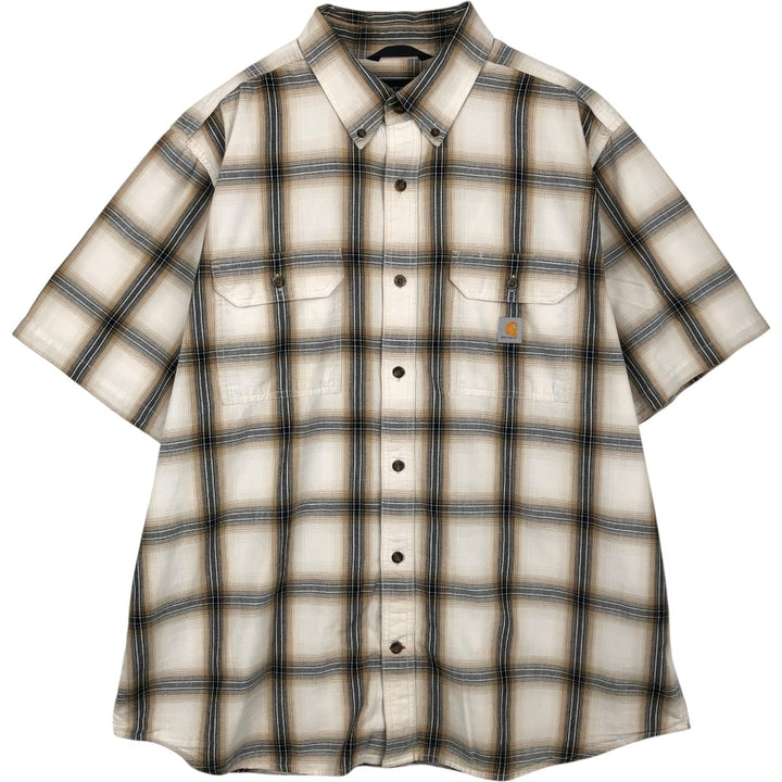 Carhartt Loose Fit Check Pattern Button-down Short Sleeve Work Shirt, Men's XL cotton ivory Vintage Second Hand
