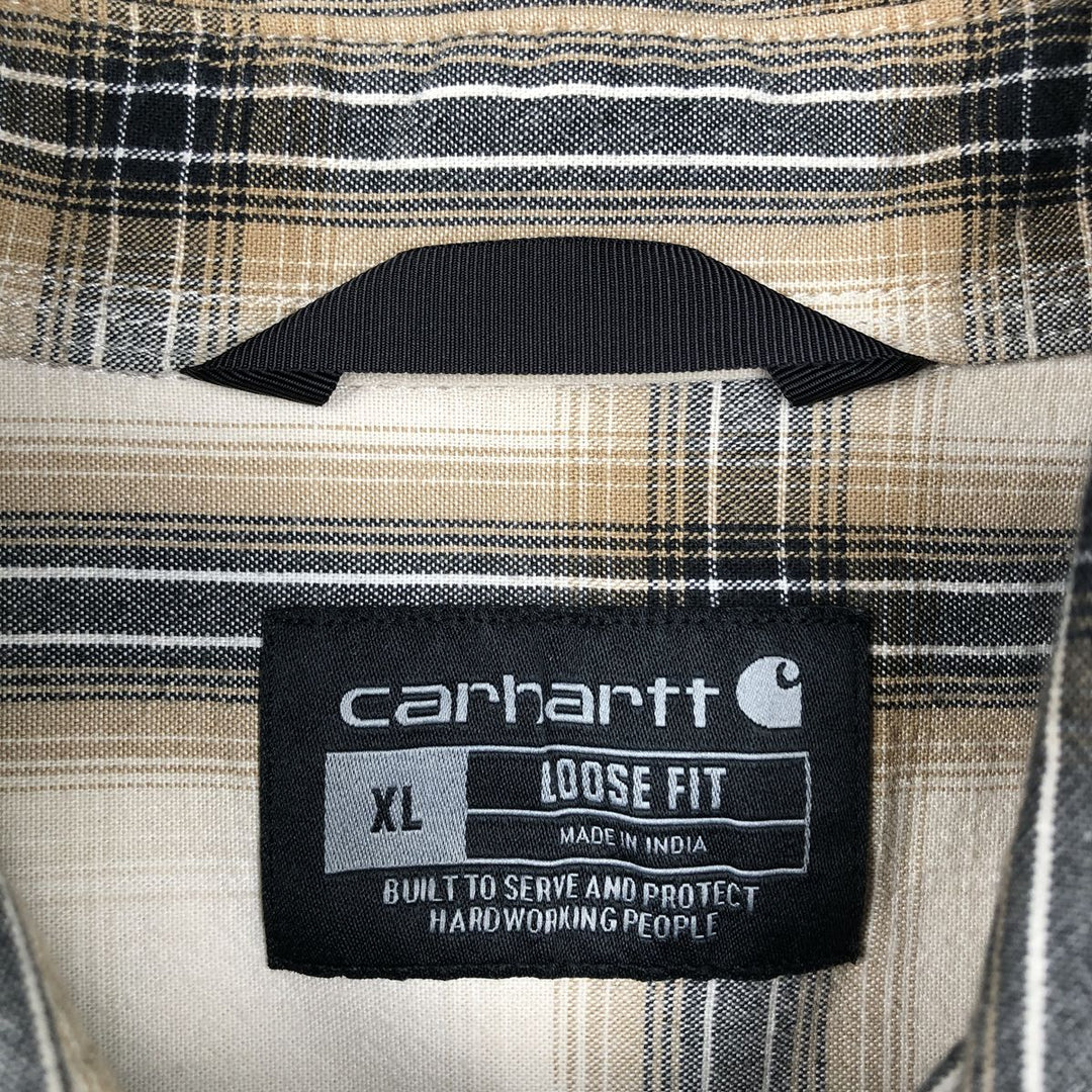 Carhartt Loose Fit Check Pattern Button-down Short Sleeve Work Shirt, Men's XL cotton ivory Vintage Second Hand