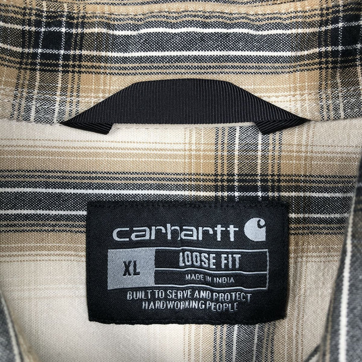 Carhartt Loose Fit Check Pattern Button-down Short Sleeve Work Shirt, Men's XL cotton ivory Vintage Second Hand