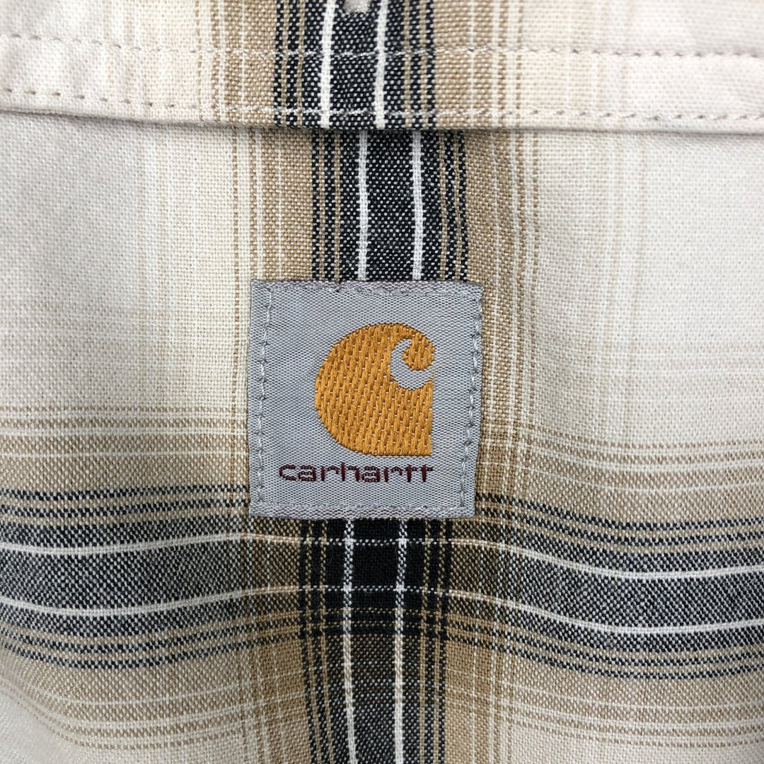 Carhartt Loose Fit Check Pattern Button-down Short Sleeve Work Shirt, Men's XL cotton ivory Vintage Second Hand