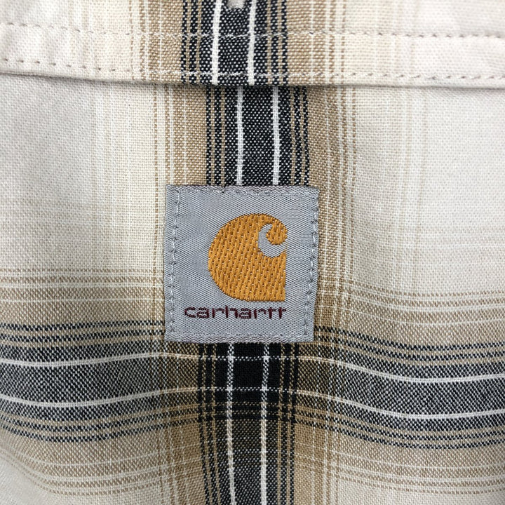 Carhartt Loose Fit Check Pattern Button-down Short Sleeve Work Shirt, Men's XL cotton ivory Vintage Second Hand