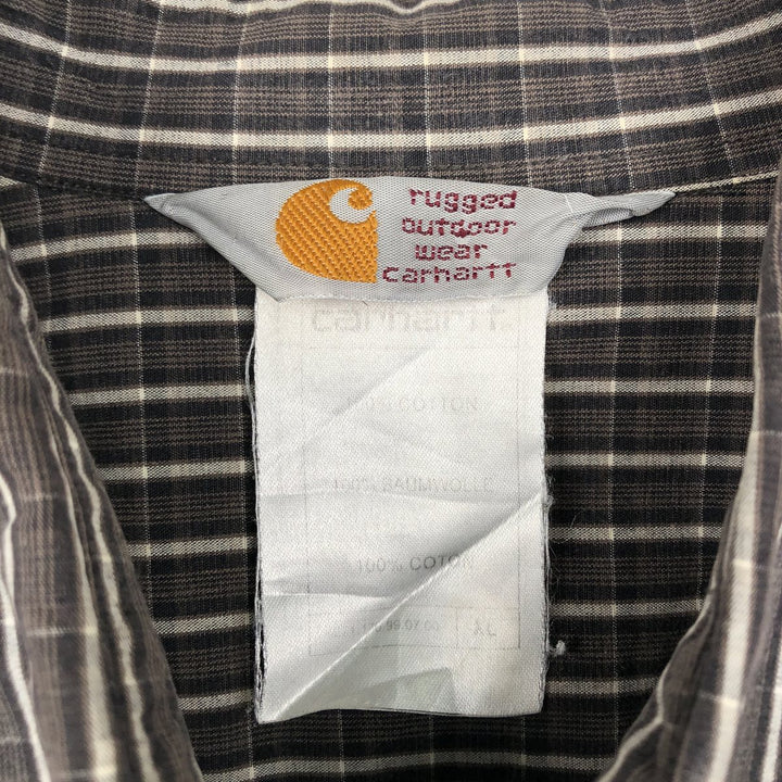 Carhartt Check Pattern Short Sleeve Work Shirt, Men's XL cotton brown type Vintage Second Hand