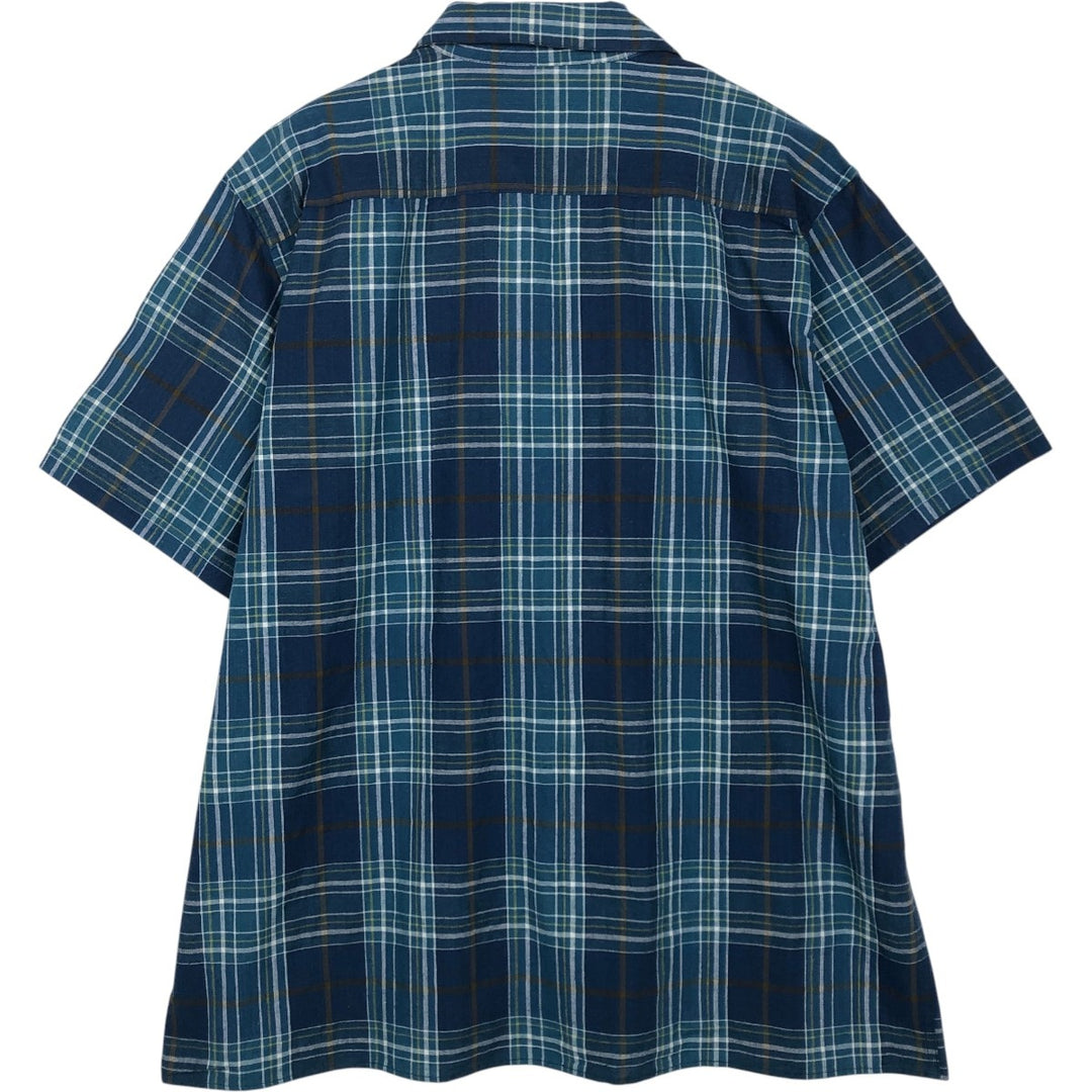 Dickies Check Pattern Open Collar Short Sleeve Work Shirt Box Shirt Men's XL cotton turquoise blue Vintage Second Hand