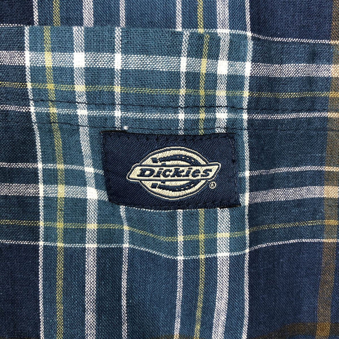 Dickies Check Pattern Open Collar Short Sleeve Work Shirt Box Shirt Men's XL cotton turquoise blue Vintage Second Hand