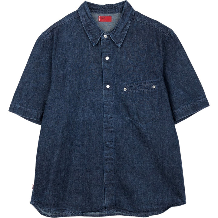 Levi's RED TAB Euro Model Denim Short-Sleeve Work Shirt, Men's Size L (approx.) cotton Navy blue Vintage Second Hand
