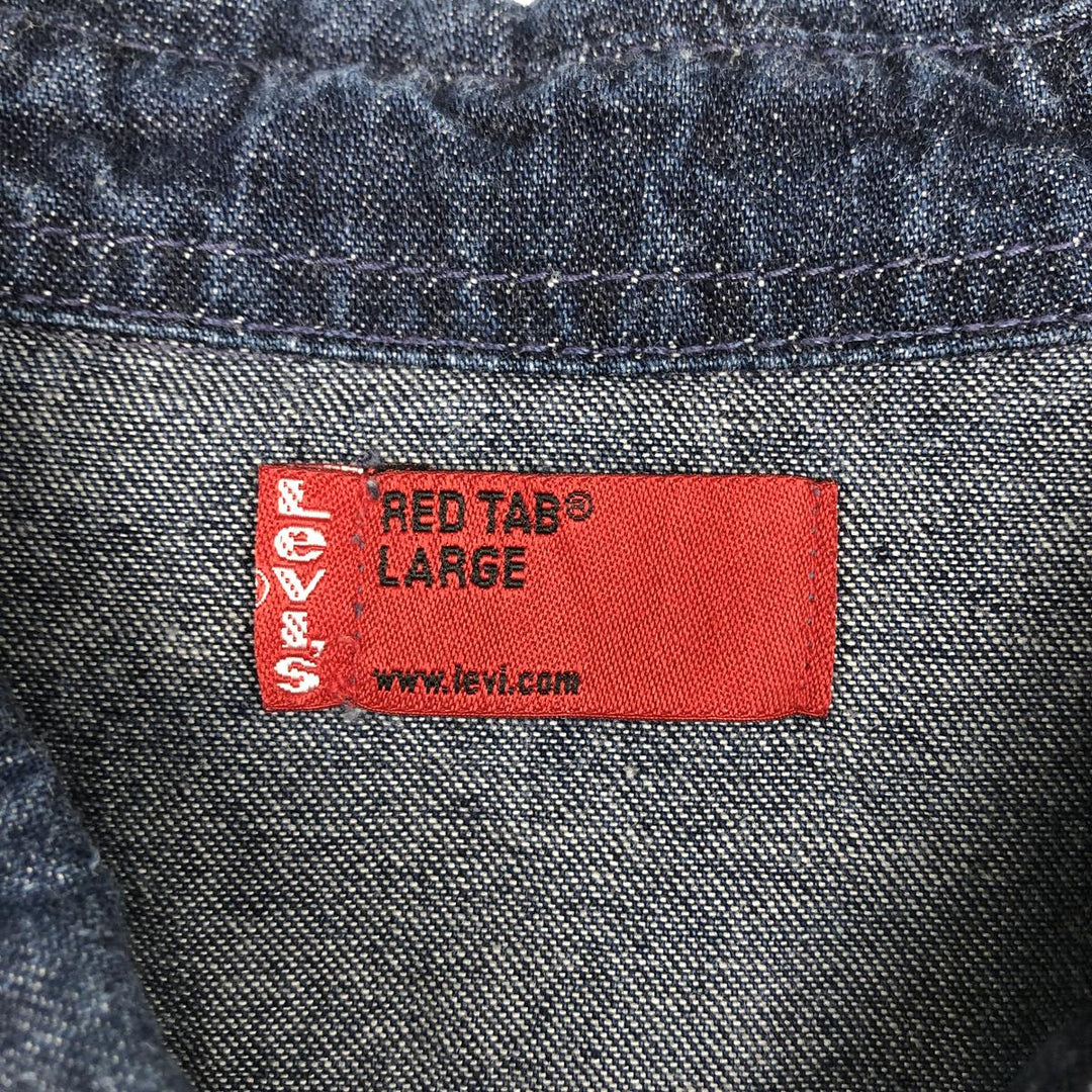 Levi's RED TAB Euro Model Denim Short-Sleeve Work Shirt, Men's Size L (approx.) cotton Navy blue Vintage Second Hand