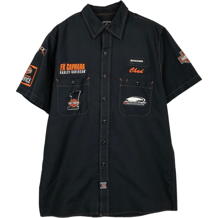 Harley-Davidson GENUINE WORK WEAR Hidden Button-Down Short-Sleeve Work Shirt, Men's Size M (approx.) unclear black type Vintage Second Hand