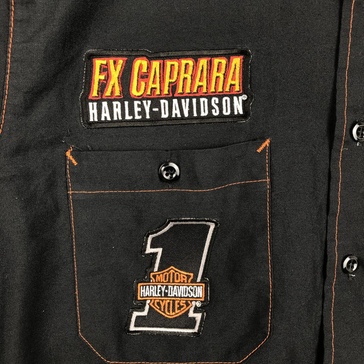 Harley-Davidson GENUINE WORK WEAR Hidden Button-Down Short-Sleeve Work Shirt, Men's Size M (approx.) unclear black type Vintage Second Hand