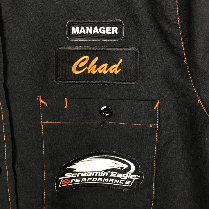Harley-Davidson GENUINE WORK WEAR Hidden Button-Down Short-Sleeve Work Shirt, Men's Size M (approx.) unclear black type Vintage Second Hand