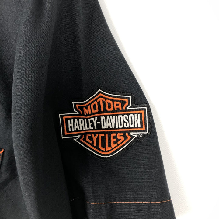 Harley-Davidson GENUINE WORK WEAR Hidden Button-Down Short-Sleeve Work Shirt, Men's Size M (approx.) unclear black type Vintage Second Hand