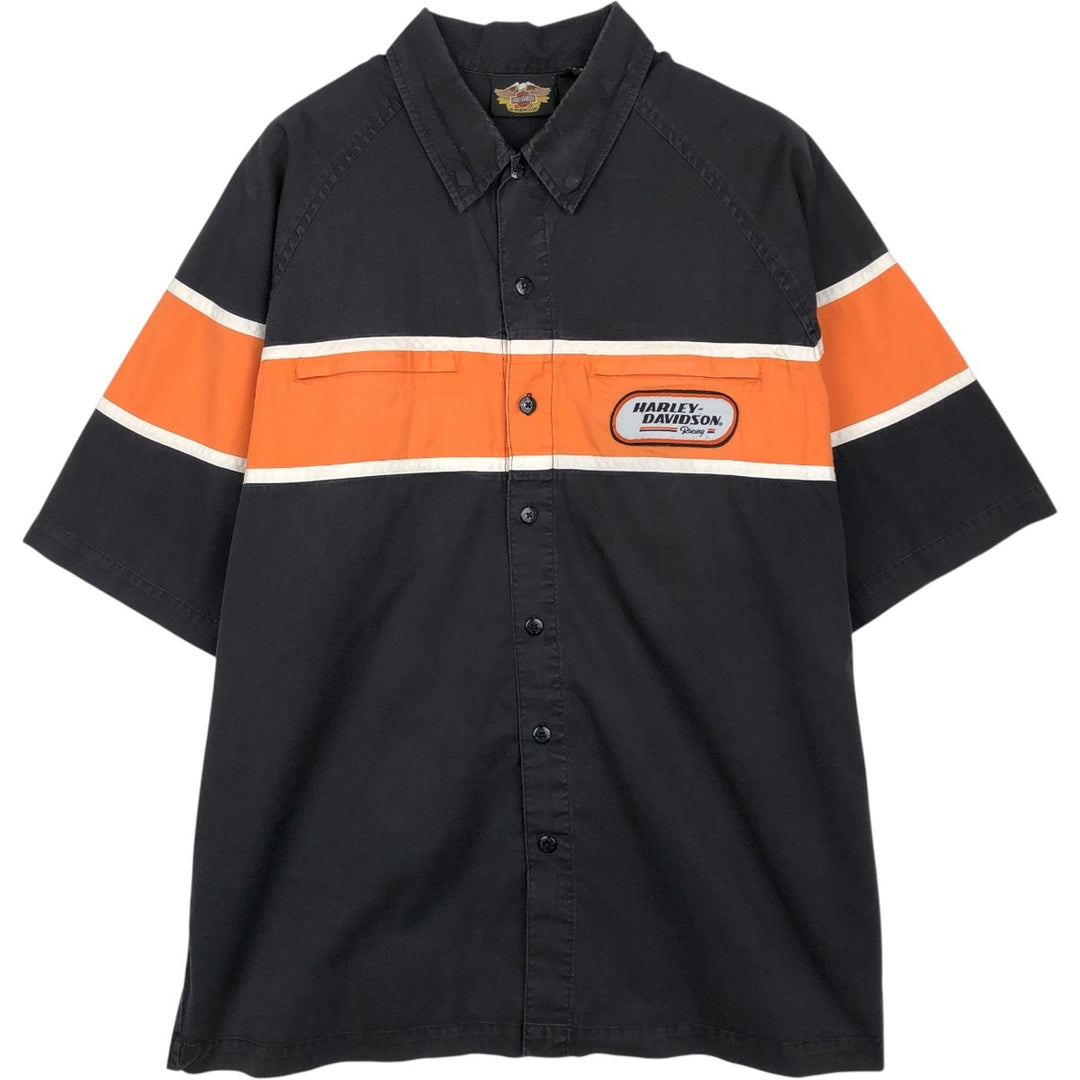 Harley-Davidson Hidden Button-Down Short Sleeve Work Shirt Box Shirt Men's Size L cotton black type Vintage Second Hand
