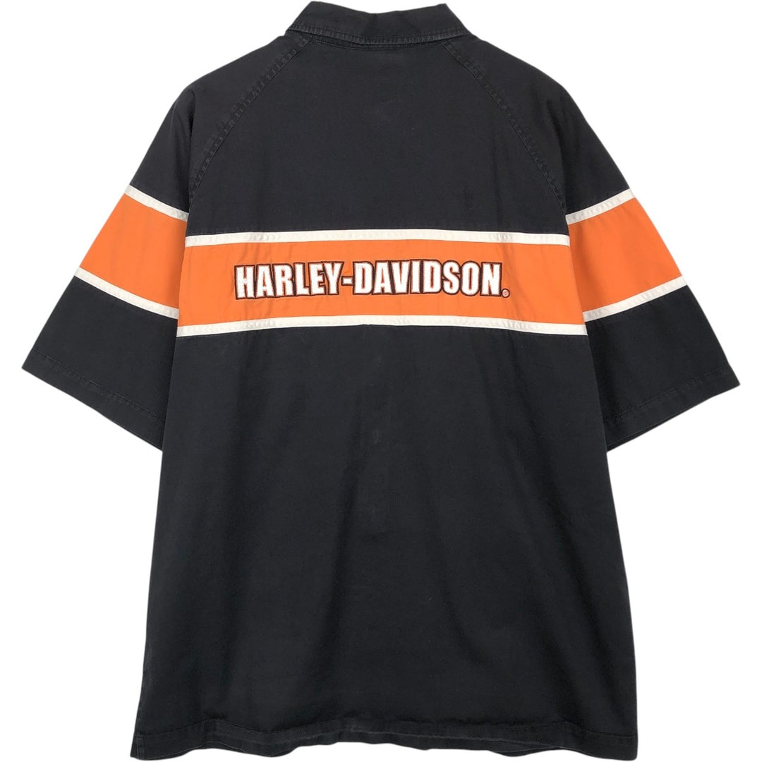 Harley-Davidson Hidden Button-Down Short Sleeve Work Shirt Box Shirt Men's Size L cotton black type Vintage Second Hand