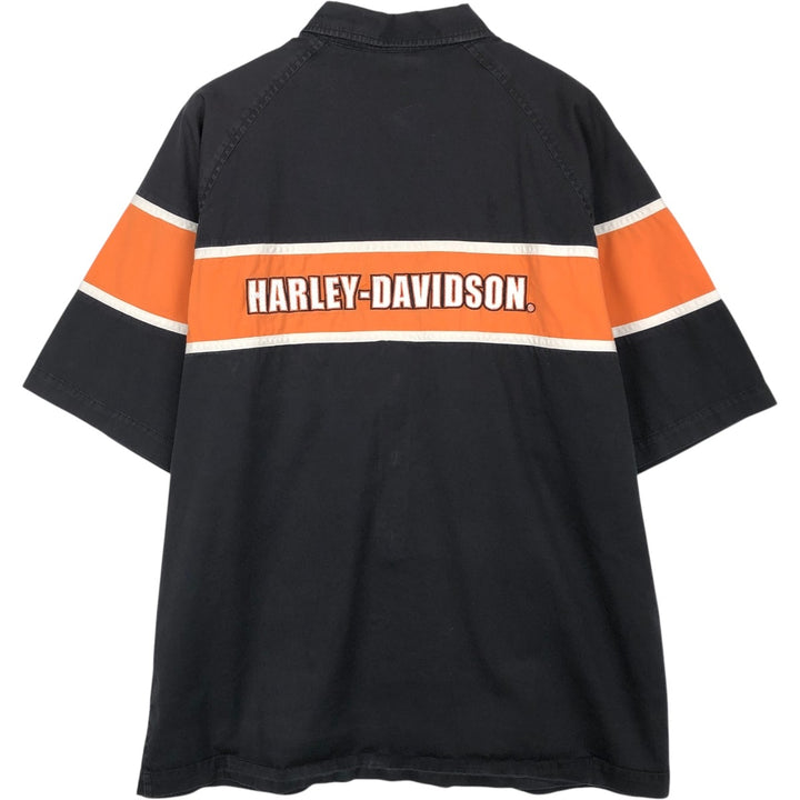 Harley-Davidson Hidden Button-Down Short Sleeve Work Shirt Box Shirt Men's Size L cotton black type Vintage Second Hand