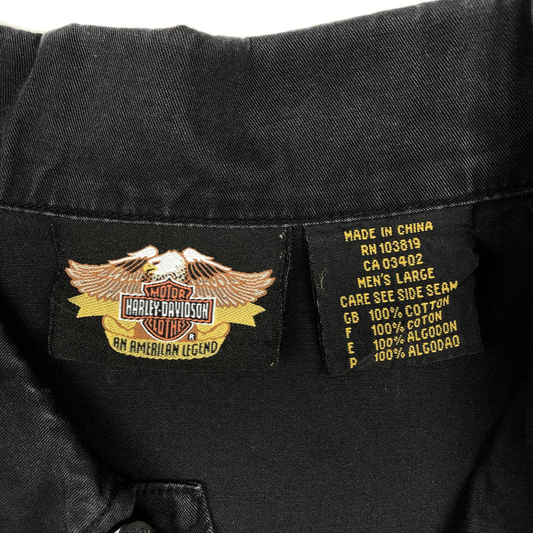 Harley-Davidson Hidden Button-Down Short Sleeve Work Shirt Box Shirt Men's Size L cotton black type Vintage Second Hand