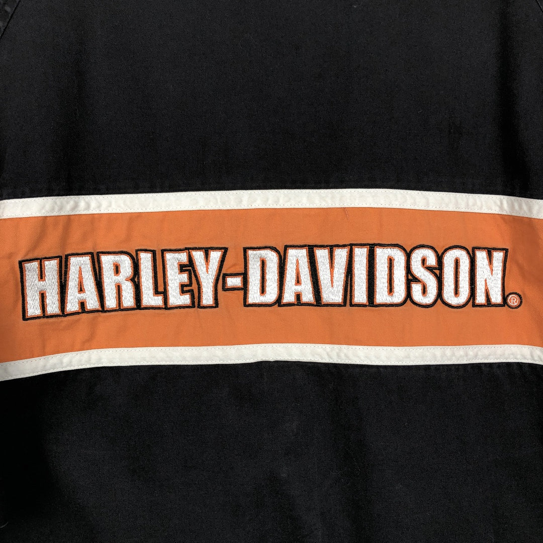 Harley-Davidson Hidden Button-Down Short Sleeve Work Shirt Box Shirt Men's Size L cotton black type Vintage Second Hand