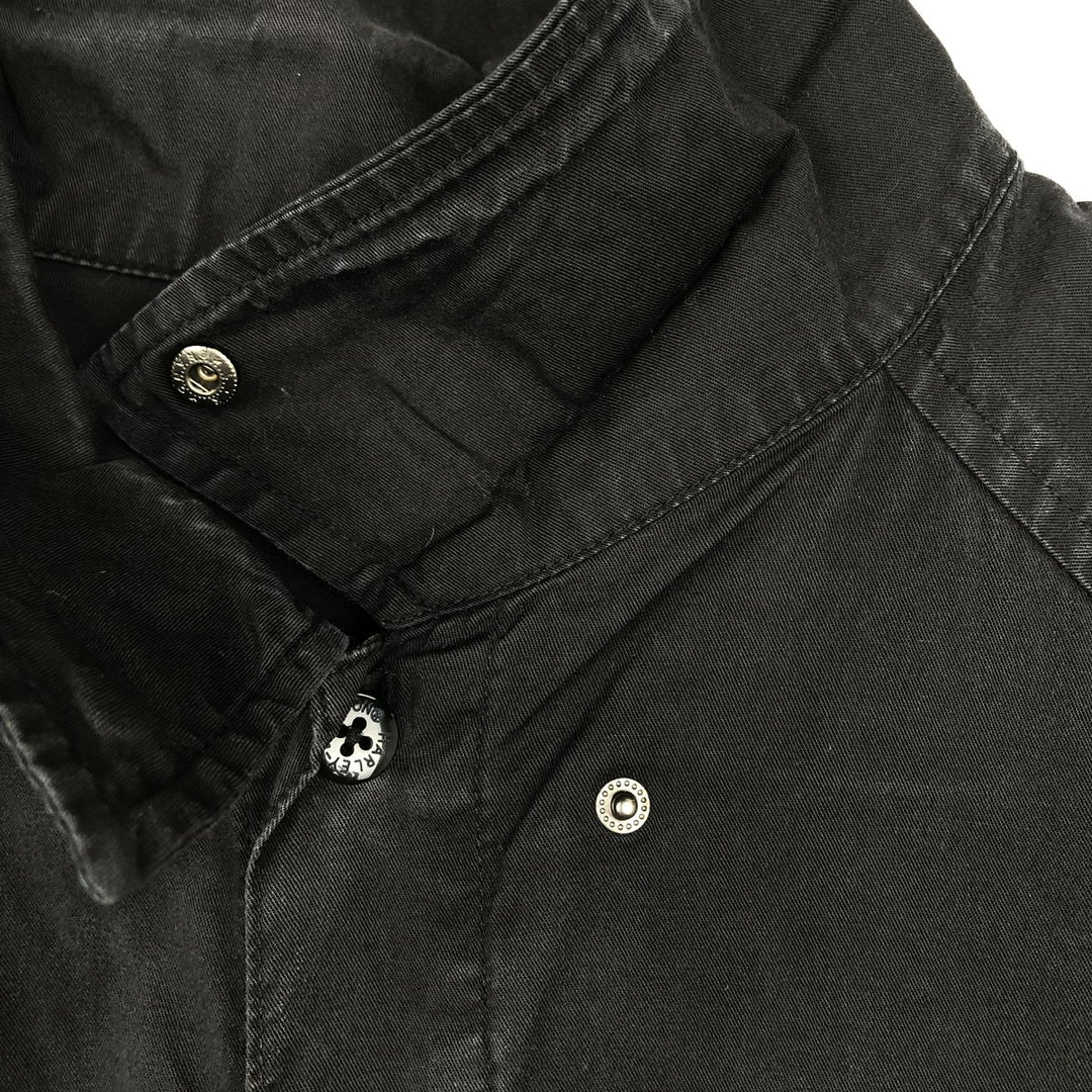 Harley-Davidson Hidden Button-Down Short Sleeve Work Shirt Box Shirt Men's Size L cotton black type Vintage Second Hand