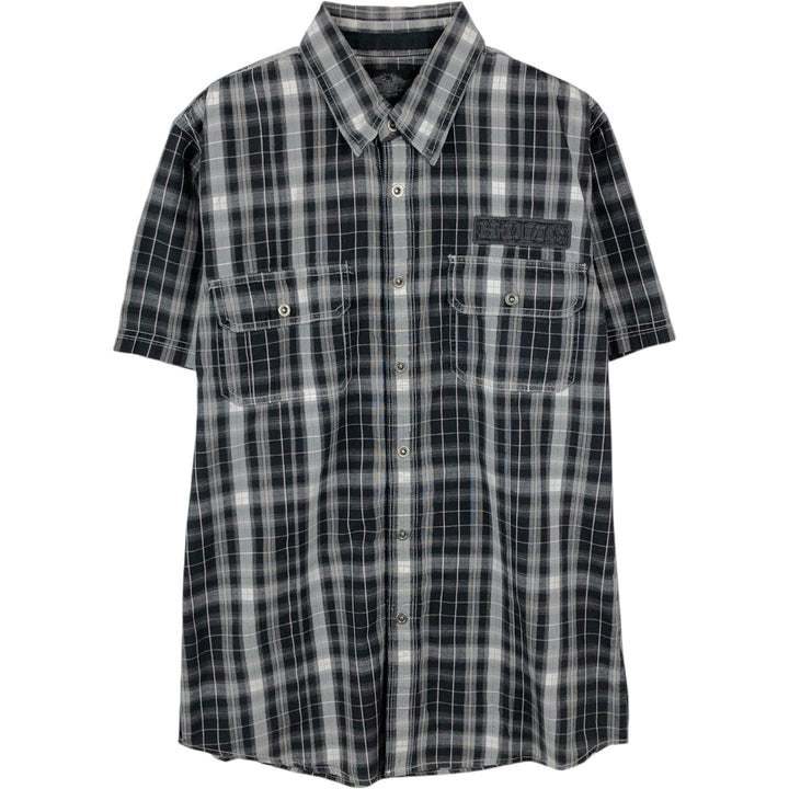 Harley-Davidson Check Pattern Hidden Button-Down Short-Sleeve Work Shirt, Men's Size M (approx.) unclear black type Vintage Second Hand