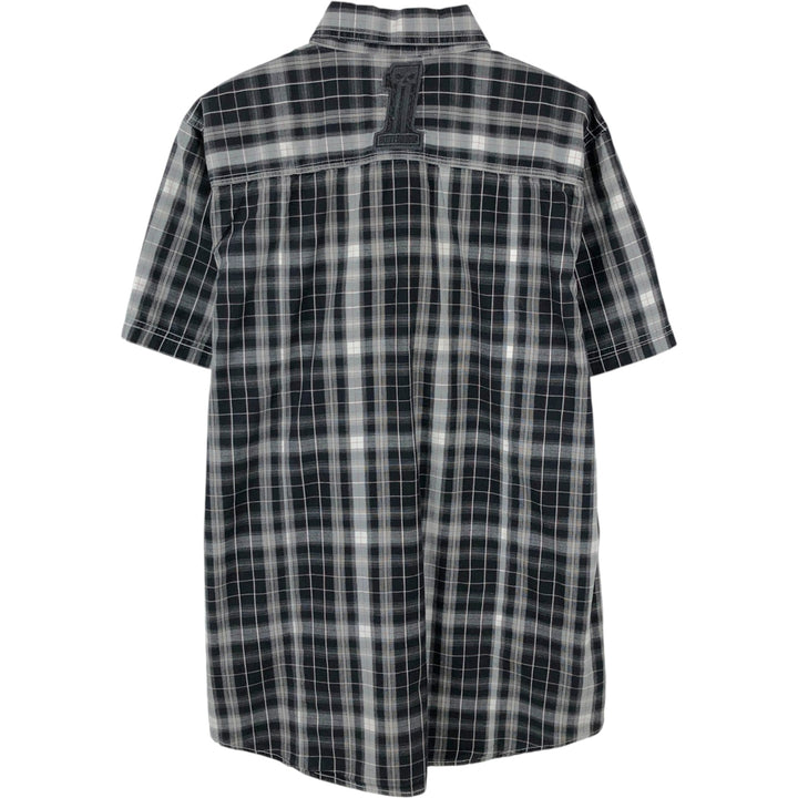 Harley-Davidson Check Pattern Hidden Button-Down Short-Sleeve Work Shirt, Men's Size M (approx.) unclear black type Vintage Second Hand