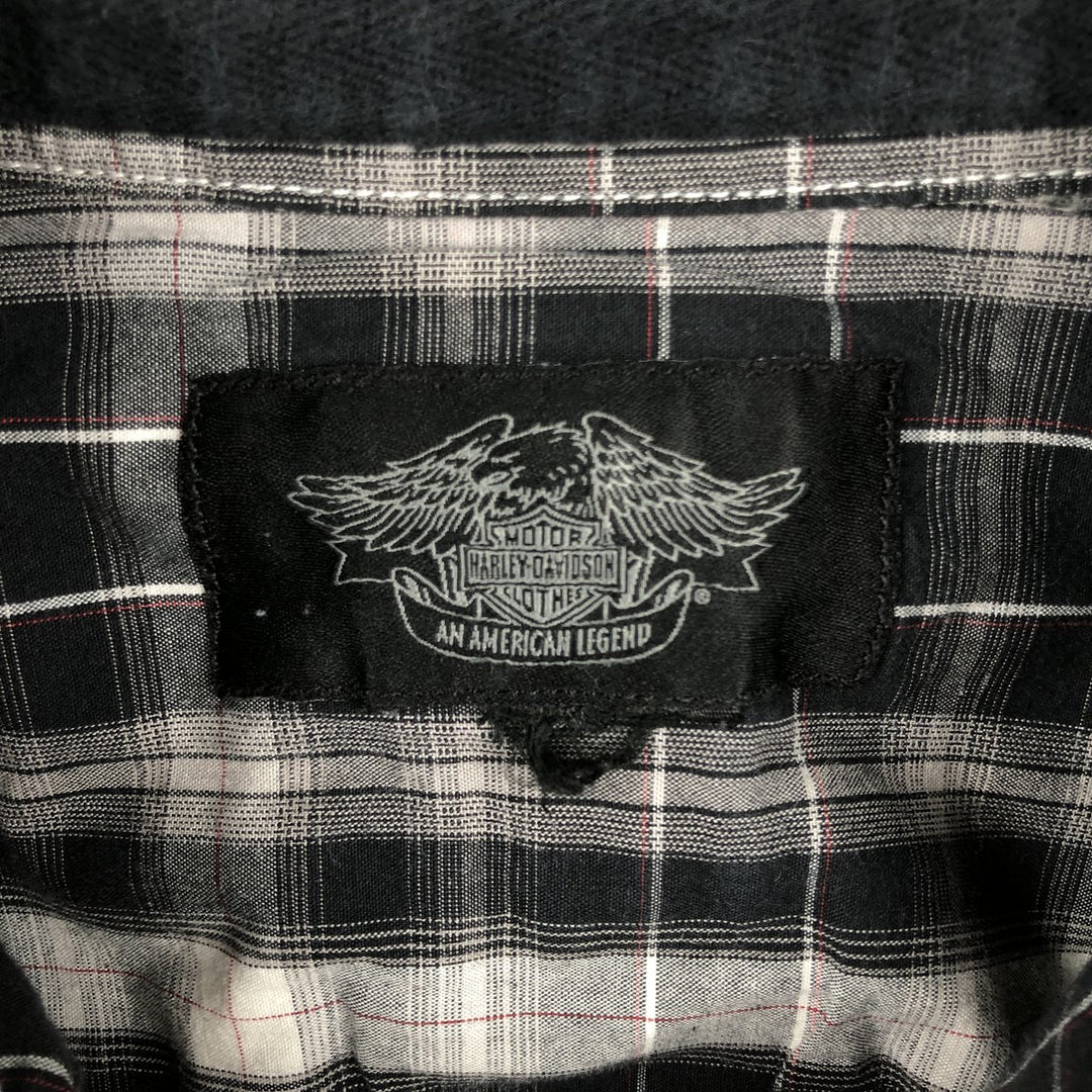 Harley-Davidson Check Pattern Hidden Button-Down Short-Sleeve Work Shirt, Men's Size M (approx.) unclear black type Vintage Second Hand