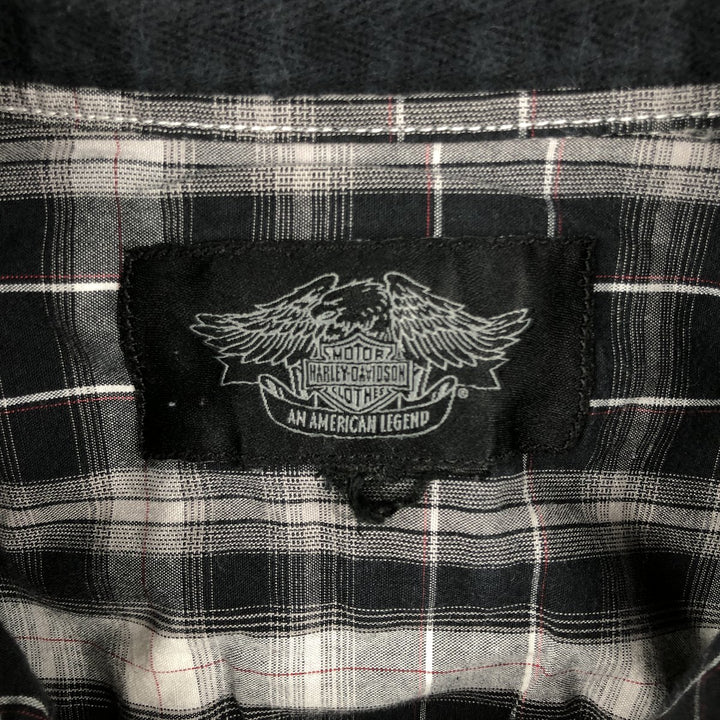 Harley-Davidson Check Pattern Hidden Button-Down Short-Sleeve Work Shirt, Men's Size M (approx.) unclear black type Vintage Second Hand