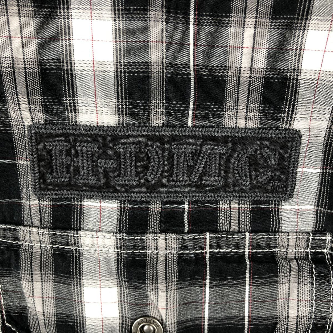 Harley-Davidson Check Pattern Hidden Button-Down Short-Sleeve Work Shirt, Men's Size M (approx.) unclear black type Vintage Second Hand