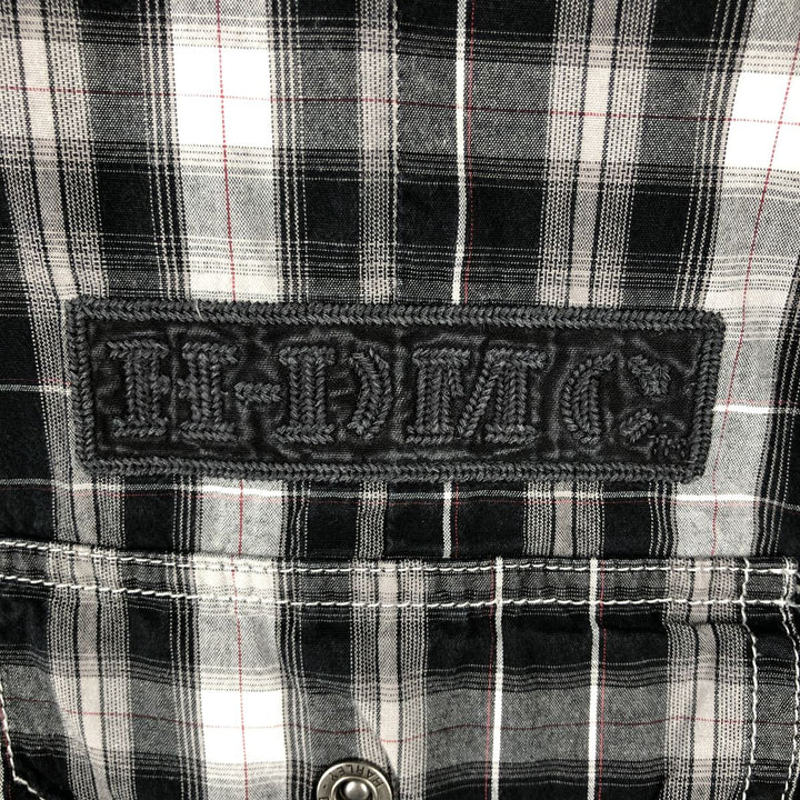 Harley-Davidson Check Pattern Hidden Button-Down Short-Sleeve Work Shirt, Men's Size M (approx.) unclear black type Vintage Second Hand