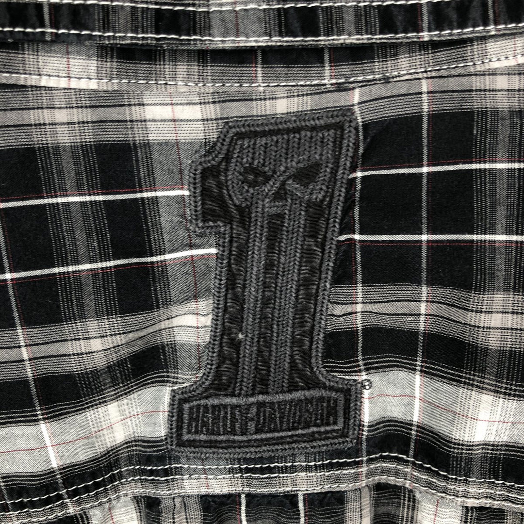 Harley-Davidson Check Pattern Hidden Button-Down Short-Sleeve Work Shirt, Men's Size M (approx.) unclear black type Vintage Second Hand