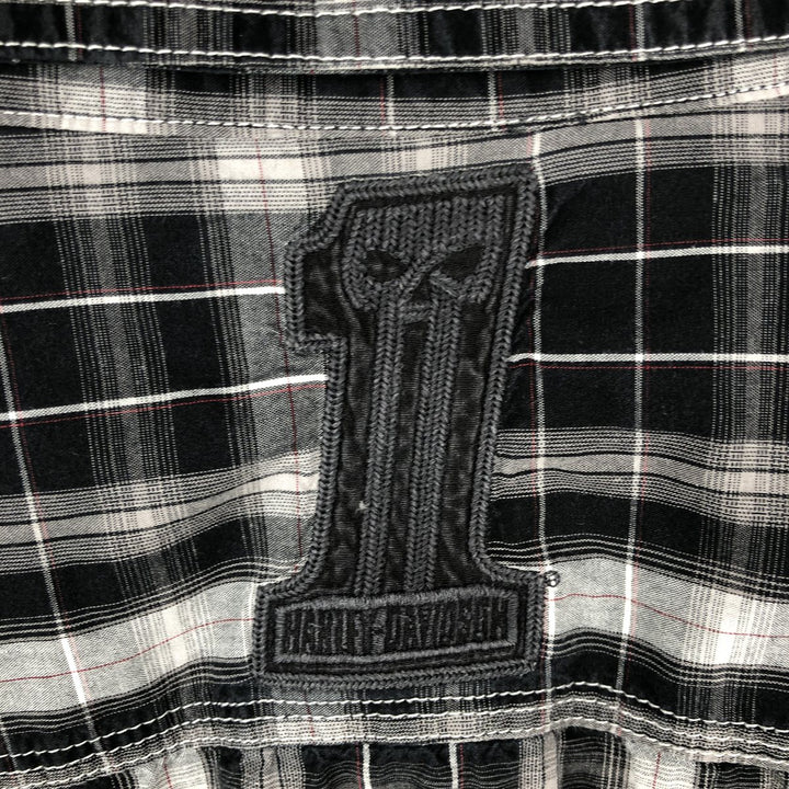 Harley-Davidson Check Pattern Hidden Button-Down Short-Sleeve Work Shirt, Men's Size M (approx.) unclear black type Vintage Second Hand