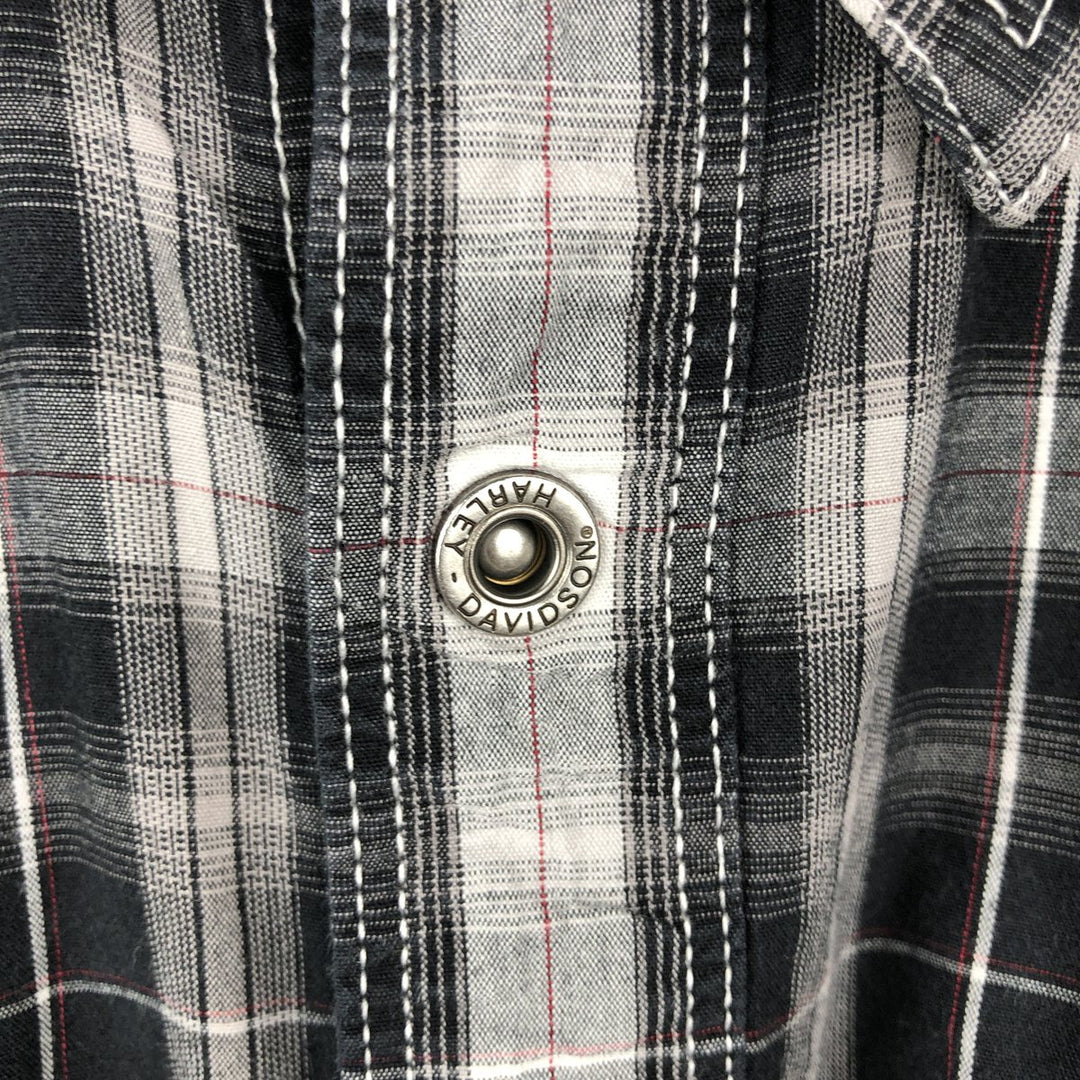 Harley-Davidson Check Pattern Hidden Button-Down Short-Sleeve Work Shirt, Men's Size M (approx.) unclear black type Vintage Second Hand