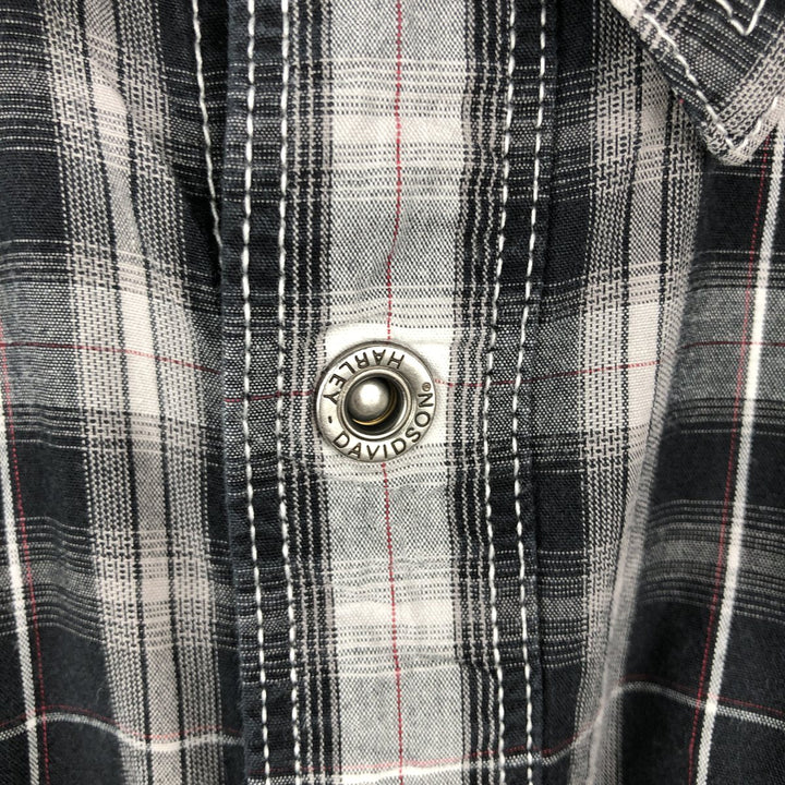 Harley-Davidson Check Pattern Hidden Button-Down Short-Sleeve Work Shirt, Men's Size M (approx.) unclear black type Vintage Second Hand