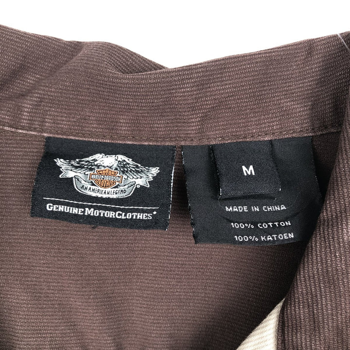 Harley-Davidson Hidden Button-Down Open Collar Short-Sleeve Work Shirt, Boxy Shirt, Men's Size M (approx.) cotton brown type Vintage Second Hand