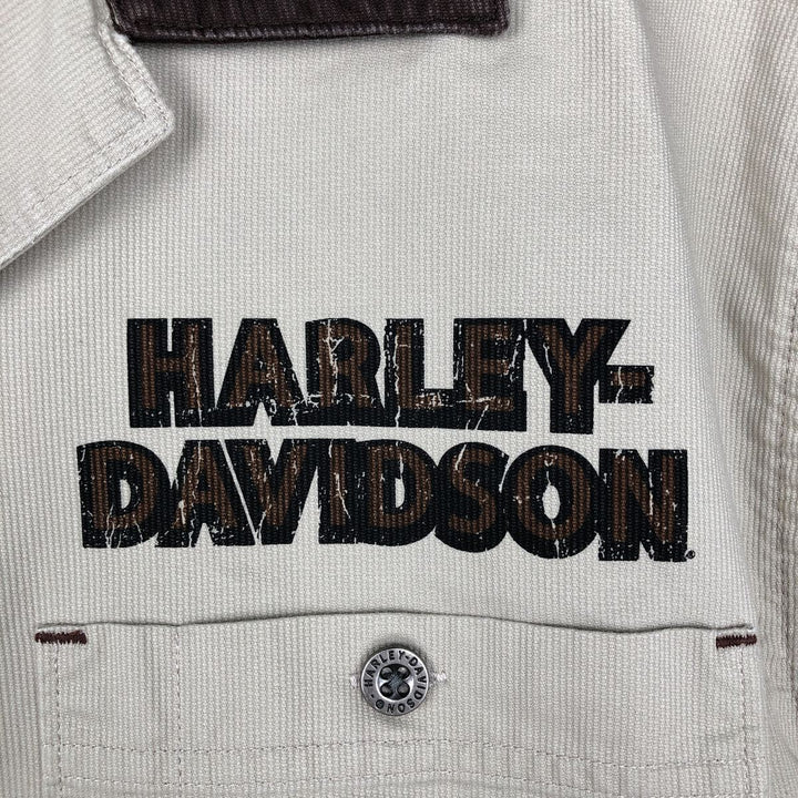 Harley-Davidson Hidden Button-Down Open Collar Short-Sleeve Work Shirt, Boxy Shirt, Men's Size M (approx.) cotton brown type Vintage Second Hand