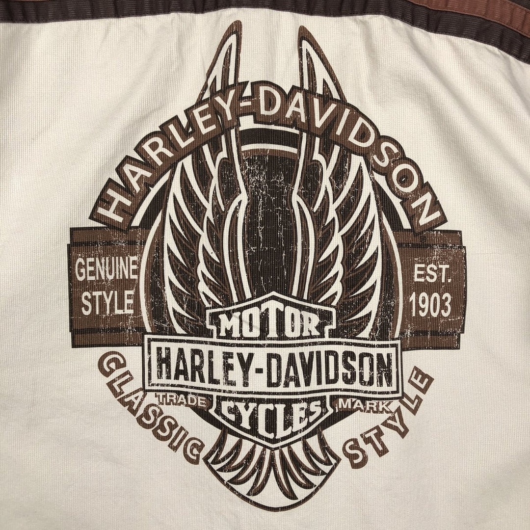 Harley-Davidson Hidden Button-Down Open Collar Short-Sleeve Work Shirt, Boxy Shirt, Men's Size M (approx.) cotton brown type Vintage Second Hand