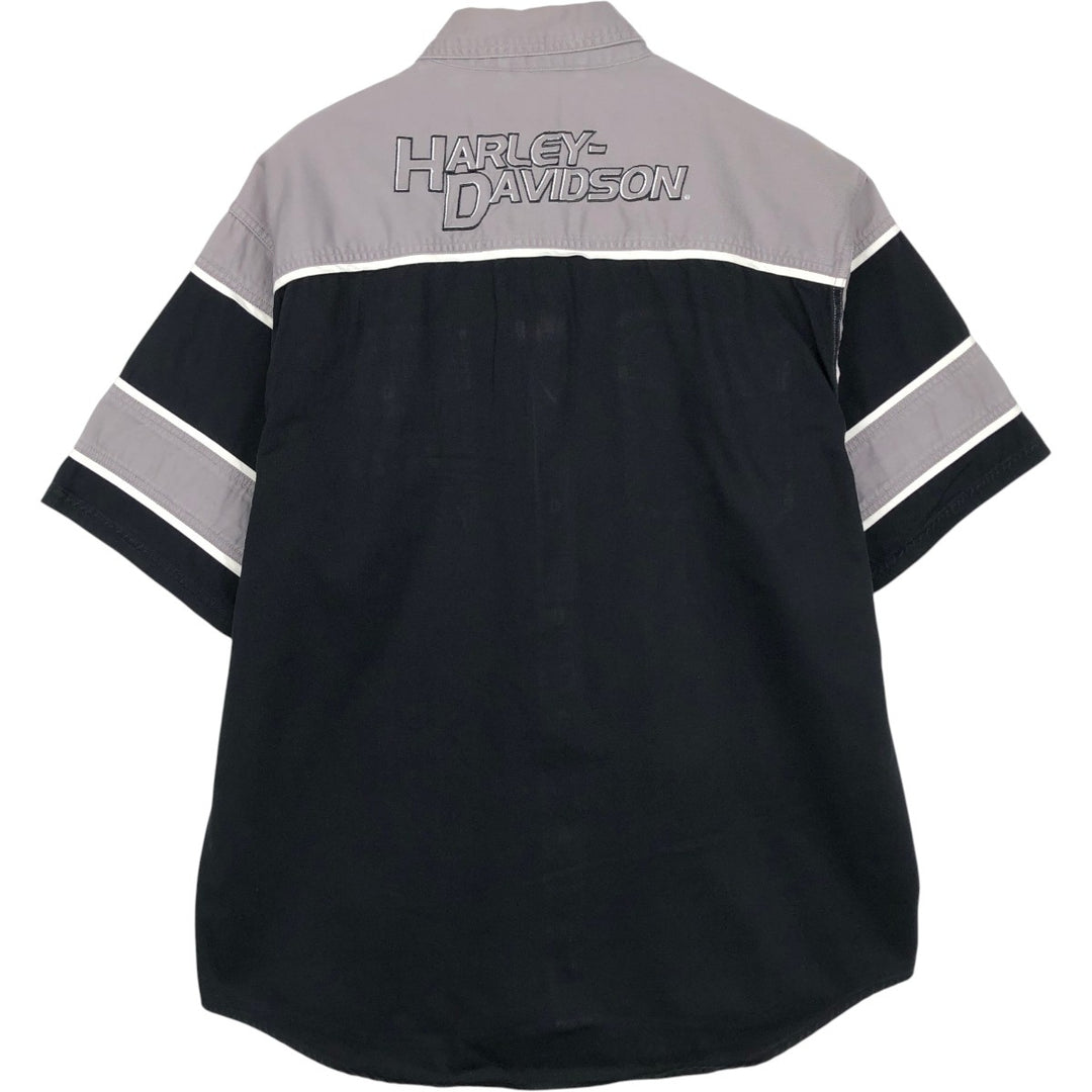 Harley-Davidson Hidden Button-Down Short Sleeve Work Shirt, Men's Size L cotton gray type Vintage Second Hand