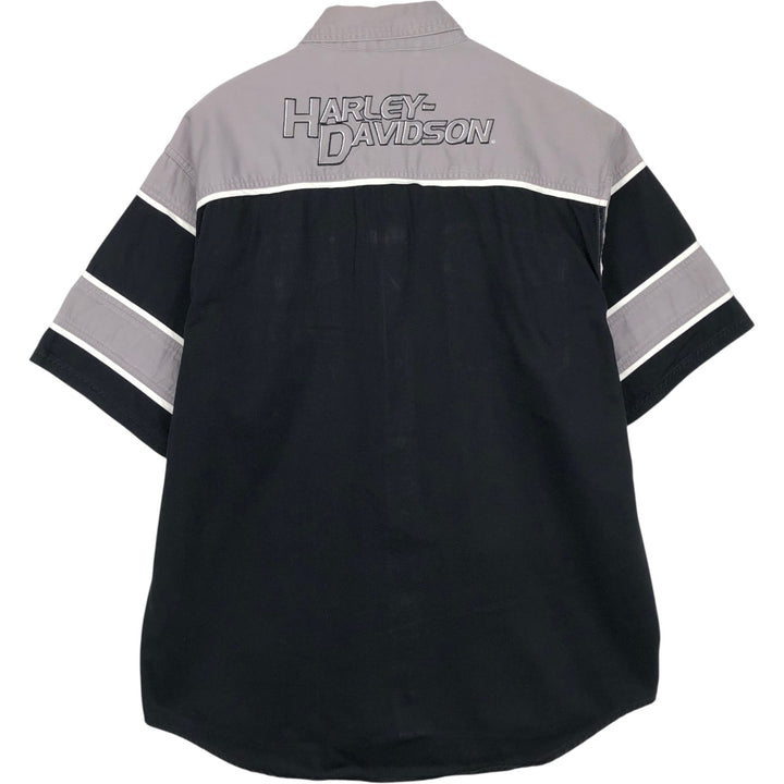 Harley-Davidson Hidden Button-Down Short Sleeve Work Shirt, Men's Size L cotton gray type Vintage Second Hand