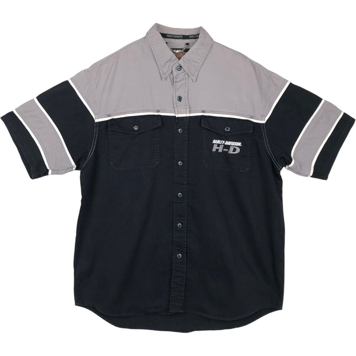 Harley-Davidson Hidden Button-Down Short Sleeve Work Shirt, Men's Size L cotton gray type Vintage Second Hand