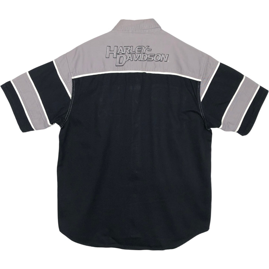 Harley-Davidson Hidden Button-Down Short Sleeve Work Shirt, Men's Size L cotton gray type Vintage Second Hand