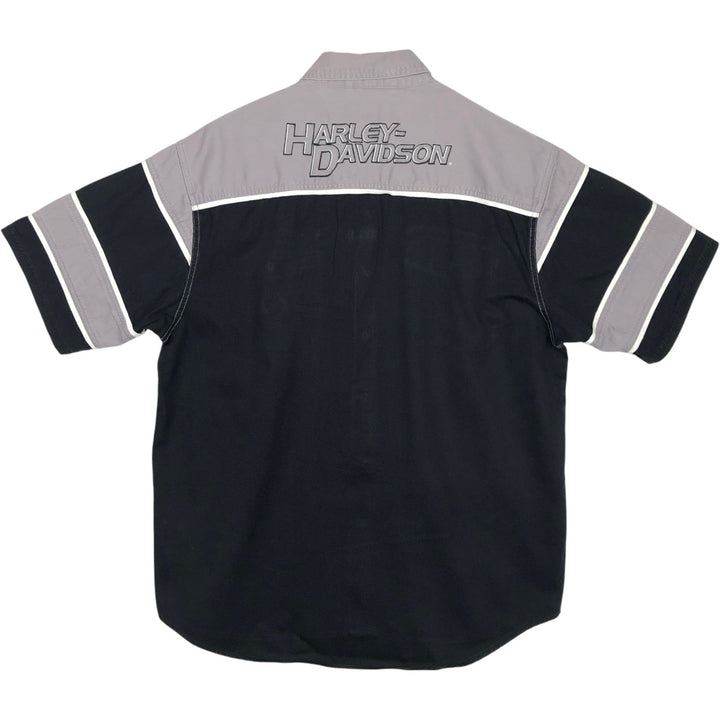 Harley-Davidson Hidden Button-Down Short Sleeve Work Shirt, Men's Size L cotton gray type Vintage Second Hand