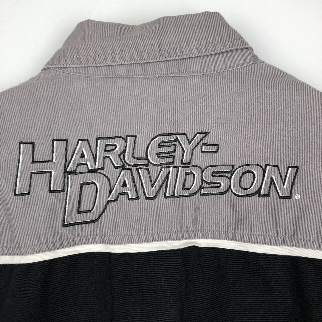Harley-Davidson Hidden Button-Down Short Sleeve Work Shirt, Men's Size L cotton gray type Vintage Second Hand
