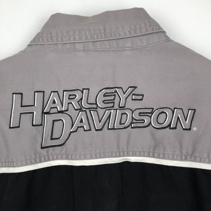 Harley-Davidson Hidden Button-Down Short Sleeve Work Shirt, Men's Size L cotton gray type Vintage Second Hand