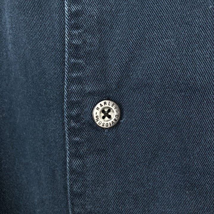 Harley-Davidson Hidden Button Down Open Collar Short Sleeve Work Shirt Box Shirt Men's Size L cotton navy blue type Vintage Second Hand